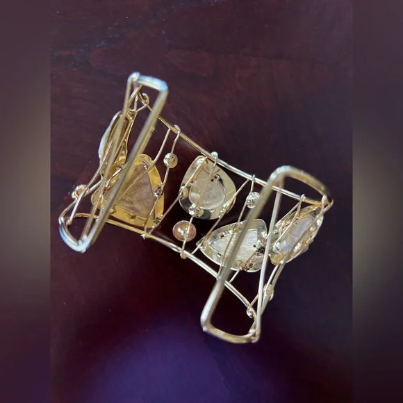 Bracelet Cuff Golden with Rhinestones One Size - Picture 8 of 12